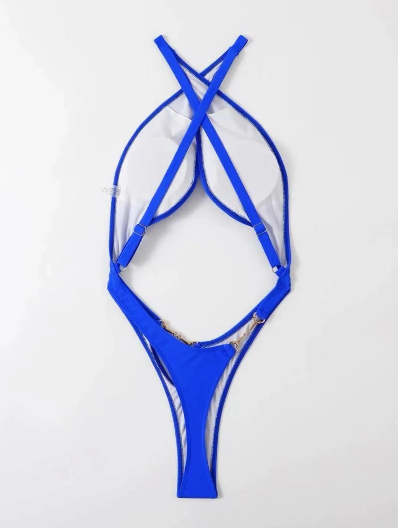 Women's solid colour one-piece swimsuit in black or blue polyester fabric