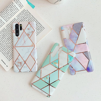 Electroplated marble mobile phone case for Huawei and Samsung smartphones with TPU construction and scratch-resistant finish