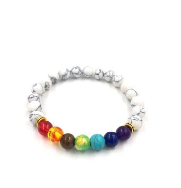 Agate molten rock 8mm energy chakra bracelet with colourful beads and alloy accents