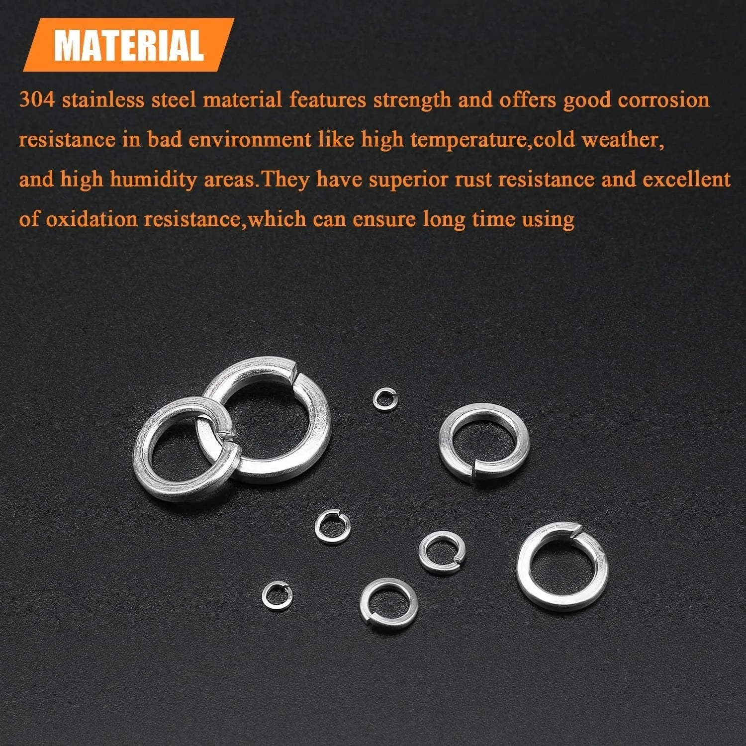 304 stainless steel spring lock washer combination box with 900 pieces for 2-12mm fasteners