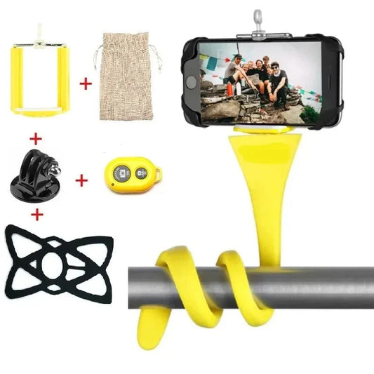Flexible octopus-inspired mobile phone holder with adjustable tentacles and Bluetooth remote control for stable, high-quality mobile photography and videography