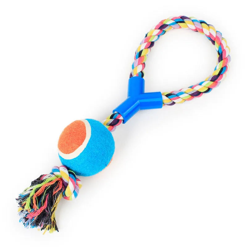 Dog biting sucker multifunction pet molar bite toy with rubber, TPR and cotton fibre rope in red, blue, green, orange or purple