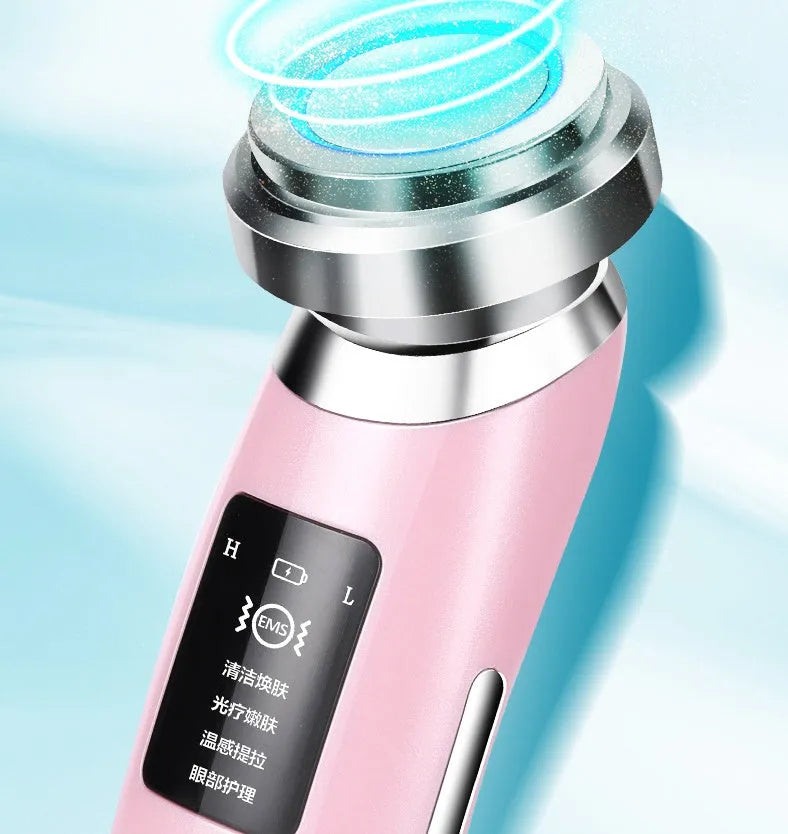 Pink facial cleansing and rejuvenation instrument with USB charging port