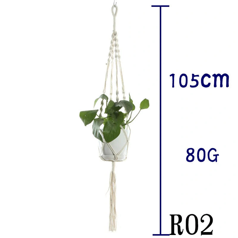 Handmade beige cotton rope indoor plant hanger basket for stylish home decor