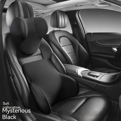 Memory foam car lumbar support pillow and matching headrest in knitted fabric with latex filler