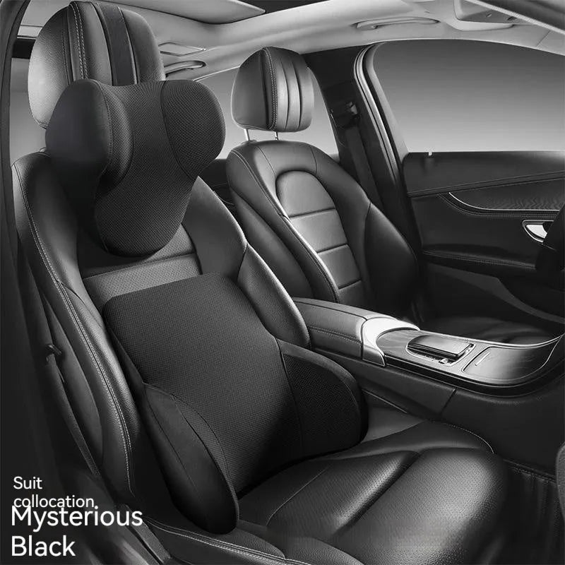 Memory foam three-dimensional hydrophobic lumbar support pillow oil-proof car automotive headrest, knitted fabric external material latex filler business style four seasons universal use, available in black grey green orange purple red colour options