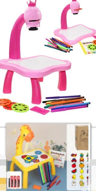 Children's magnetic drawing board with music and projection features in blue and pink