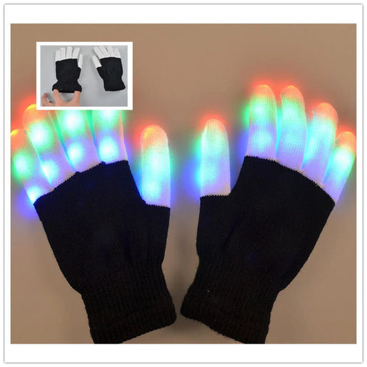 Vibrant Glow-in-the-Dark Party Gloves with Customizable Rainbow LED Lights for Dancing, Performing, and Everyday Wear