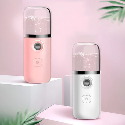 Handheld nano face spray device JSQ-3 in blue, white, pink, or green with USB charging and cold mist
