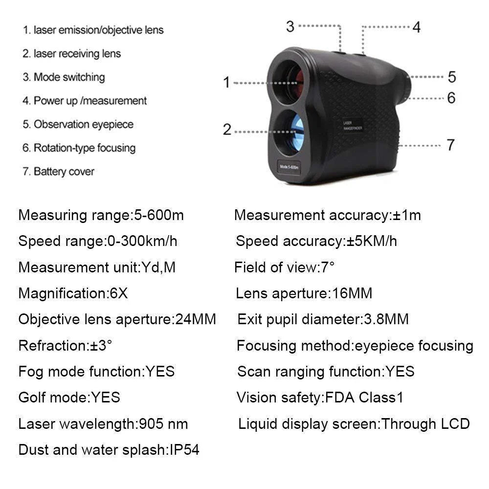 Versatile laser distance meter with German-engineered optics for precise outdoor measurements up to 600 meters