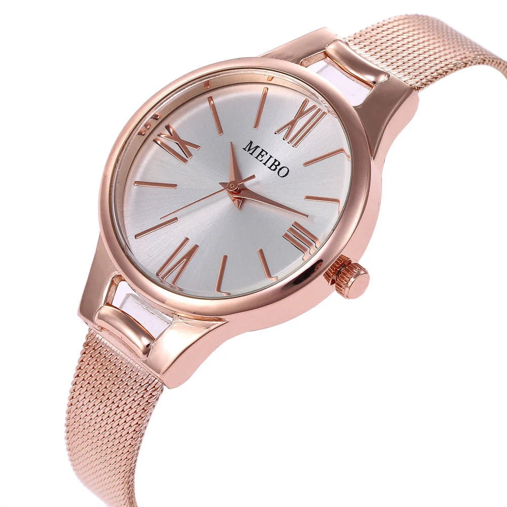 Elegant Rose Gold Stainless Steel Mesh Watch for Women