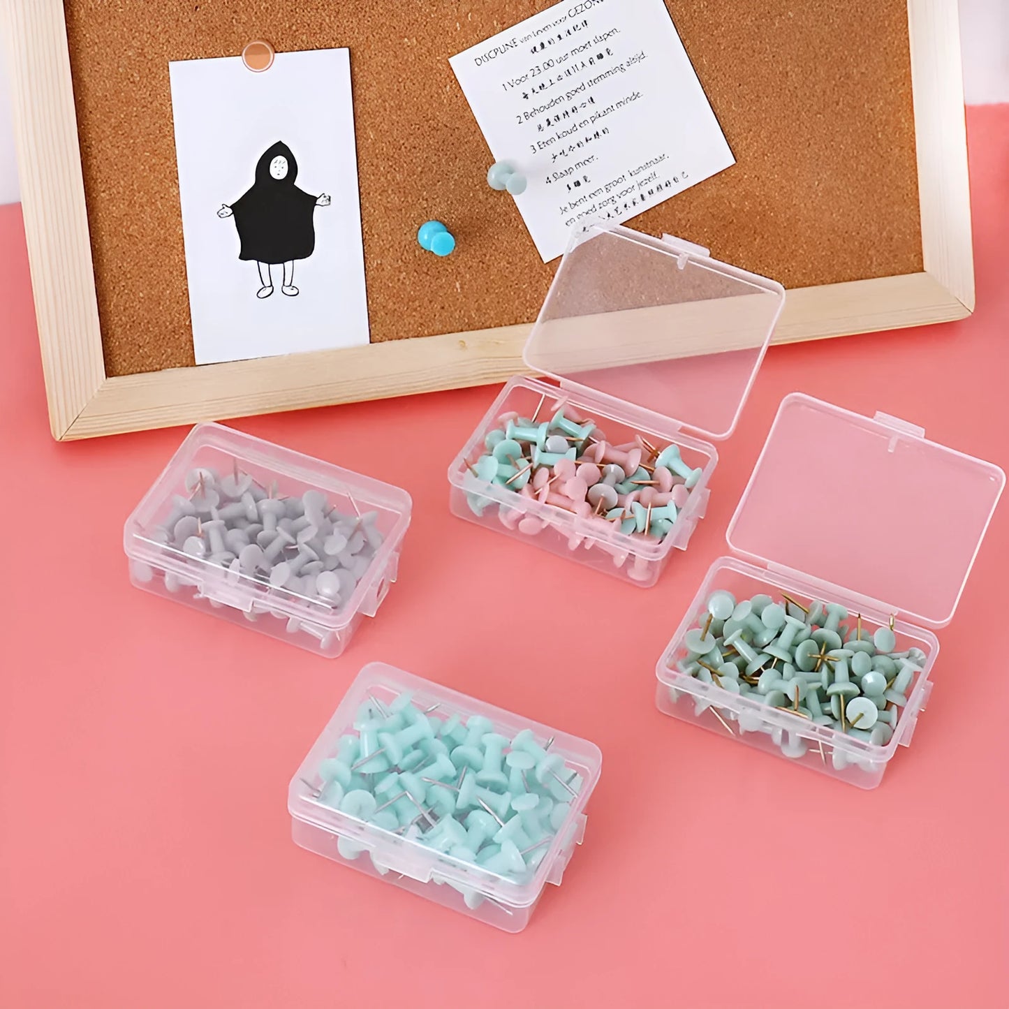 50-piece Creative Morandi colour push pin set with green, grey, pink, and mixed options