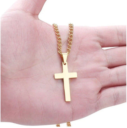 Stylish Stainless Steel Cross Pendant Necklace for Men - Available in Black, Silver, and Gold