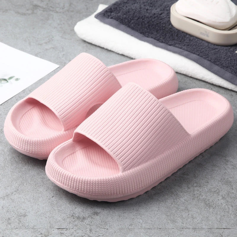 Cozy slip-on slippers in various colors for men and women, featuring soft fabric upper and non-slip EVA soles