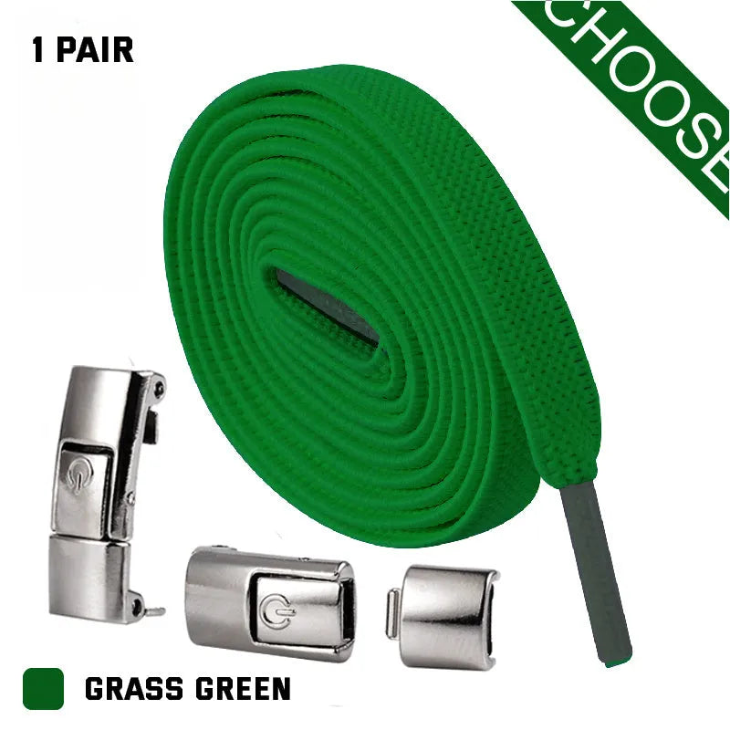 Press lock elastic shoelace with 8mm widened flat profile in assorted colours.