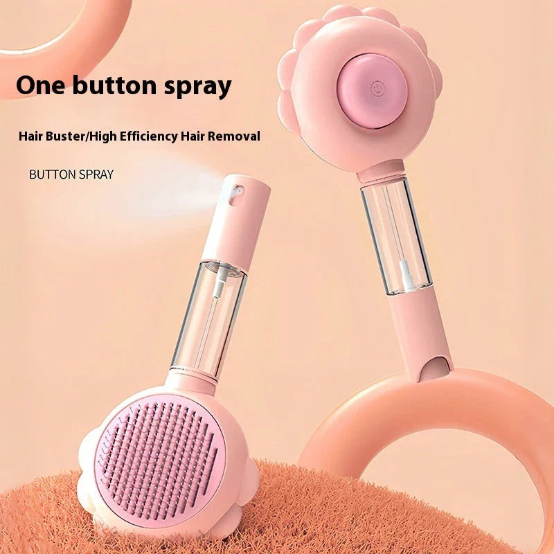Self-Cleaning Pet Grooming Brush with Spray - Gentle Deshedding Tool for Cats and Dogs
