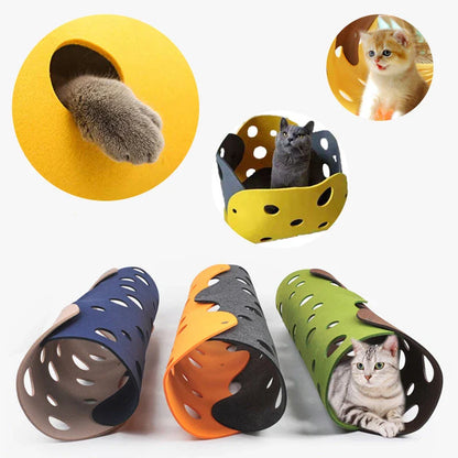 Cozy Cat Tunnel - Interactive Felt Hideout for Playful Felines with Peekaboo Design