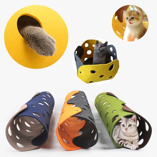 Cozy Cat Tunnel - Interactive Felt Hideout for Playful Felines with Peekaboo Design