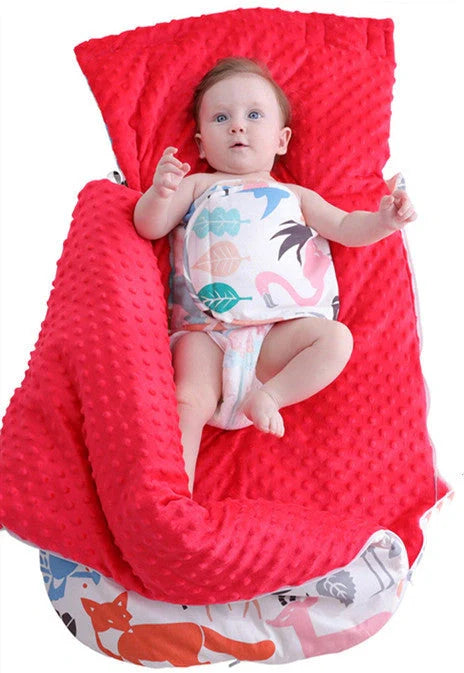 Newborn baby blanket with warm fleece and stroller cover in pink horse design