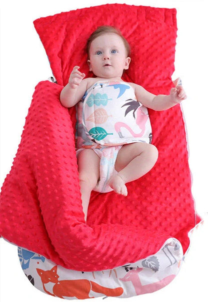 Newborn baby blanket with warm fleece and stroller cover in pink horse design