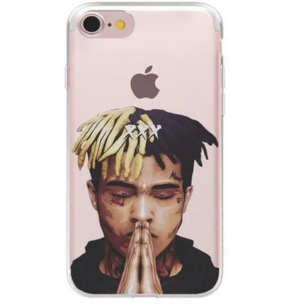 Clear half-wrapped iPhone case with XXTentacion pattern and matte finish.