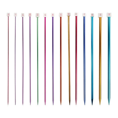 Crochet hook set with 13 sizes from 2.0mm to 10.0mm, each hook has a protective cap, showing lengthened 15cm shafts