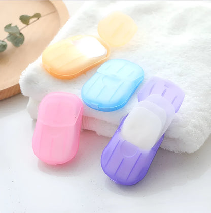 Disposable hand soap paper sheets showing 3.6x5.6cm size and multiple colour options