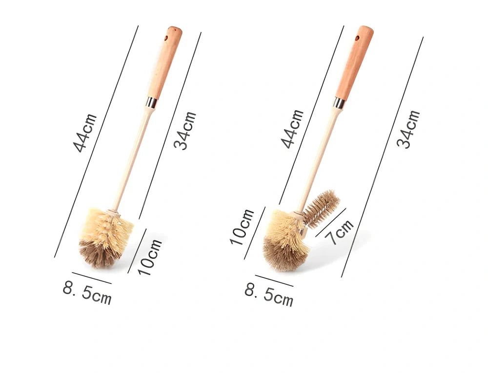 Wooden handle toilet brush with 360-degree bristle coverage for complete toilet cleaning