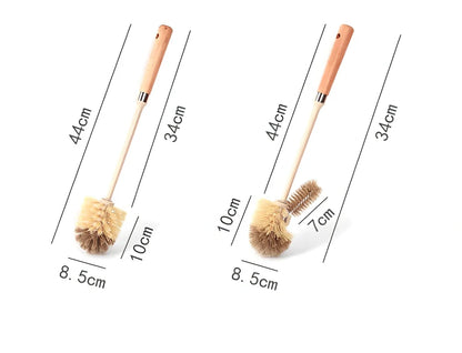 Wooden handle toilet brush with 360-degree bristle coverage for complete toilet cleaning