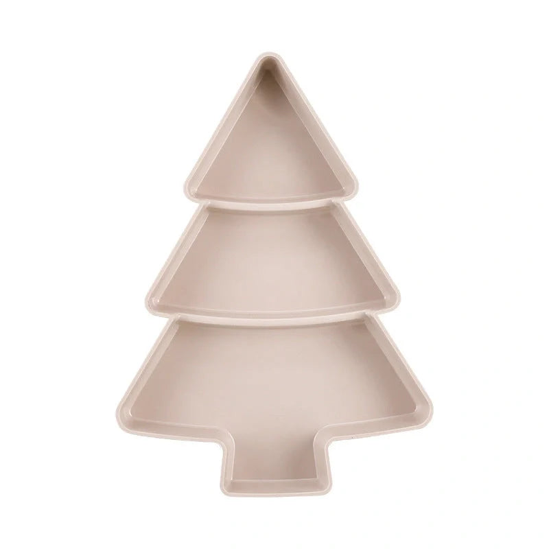 Christmas tree shaped plastic platter with divided sections for snacks and desserts