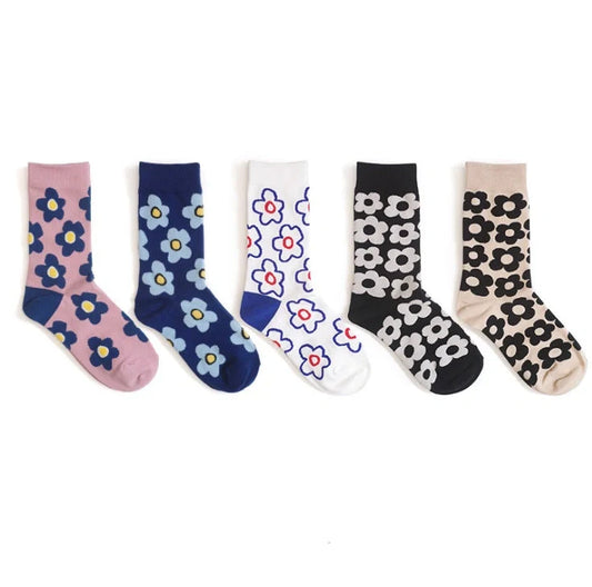 Charming floral cotton socks in various colours, perfect for fashionable UK women