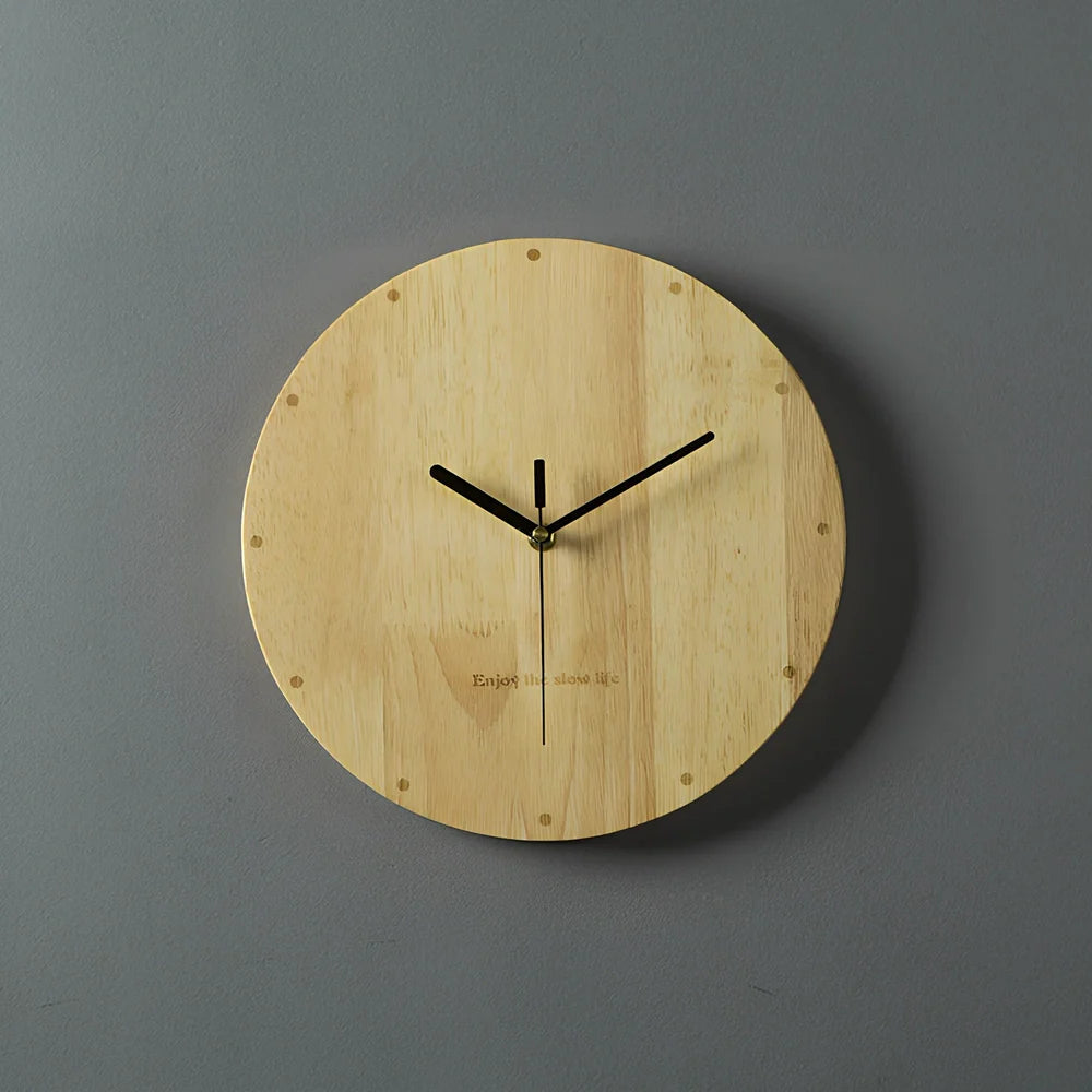 Wooden wall clock with 30cm dial and silent Taiwan sun movement mechanism