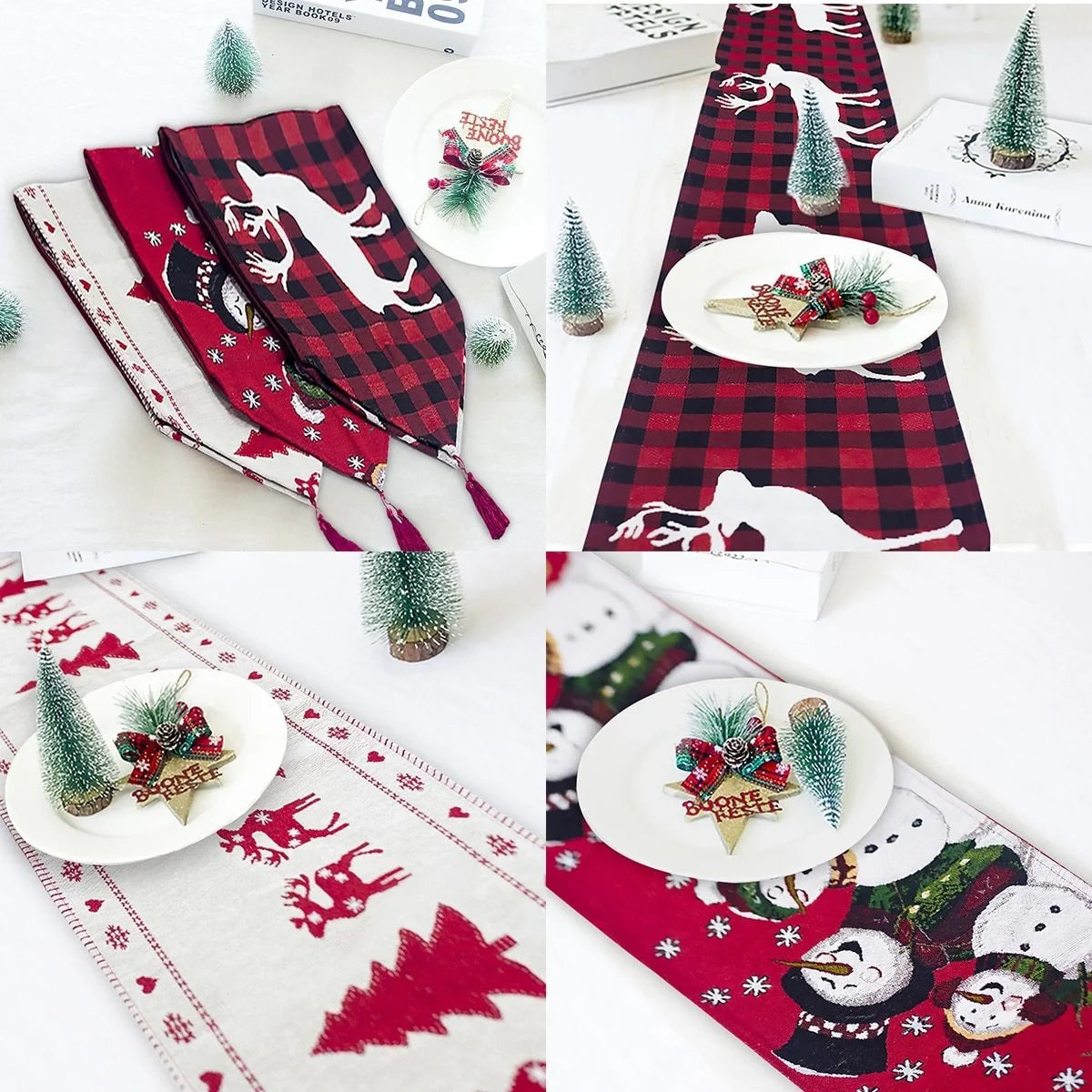 Christmas Elk Snowman Table Runner for festive holiday decor