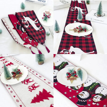 Christmas Elk Snowman Table Runner for festive holiday decor