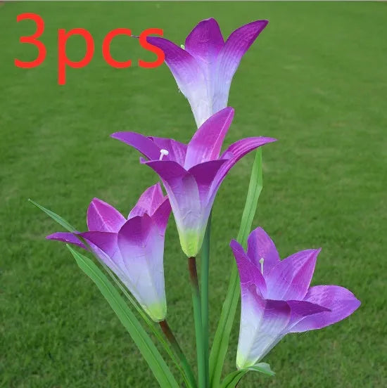 2 pack solar LED lily flower stake lights, purple and white, colour changing, IP65 waterproof, 26.5 inch garden decoration