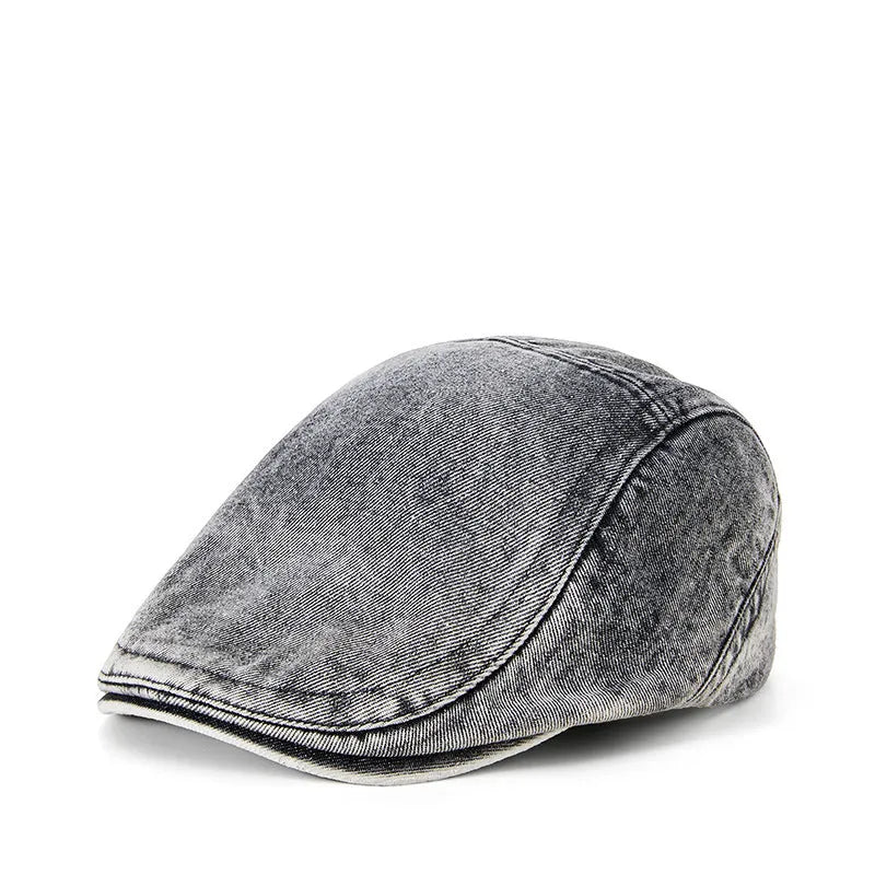 Men's flat crown denim baseball cap in washed cotton, shown in retro yellow colour
