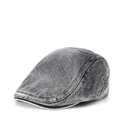Men's flat crown denim baseball cap in washed cotton, shown in retro yellow colour
