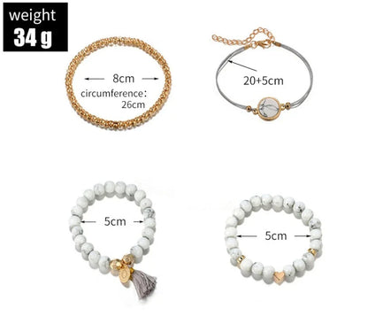 Elegant geometric stone bracelet set with fringed design, perfect fashion accessory for women