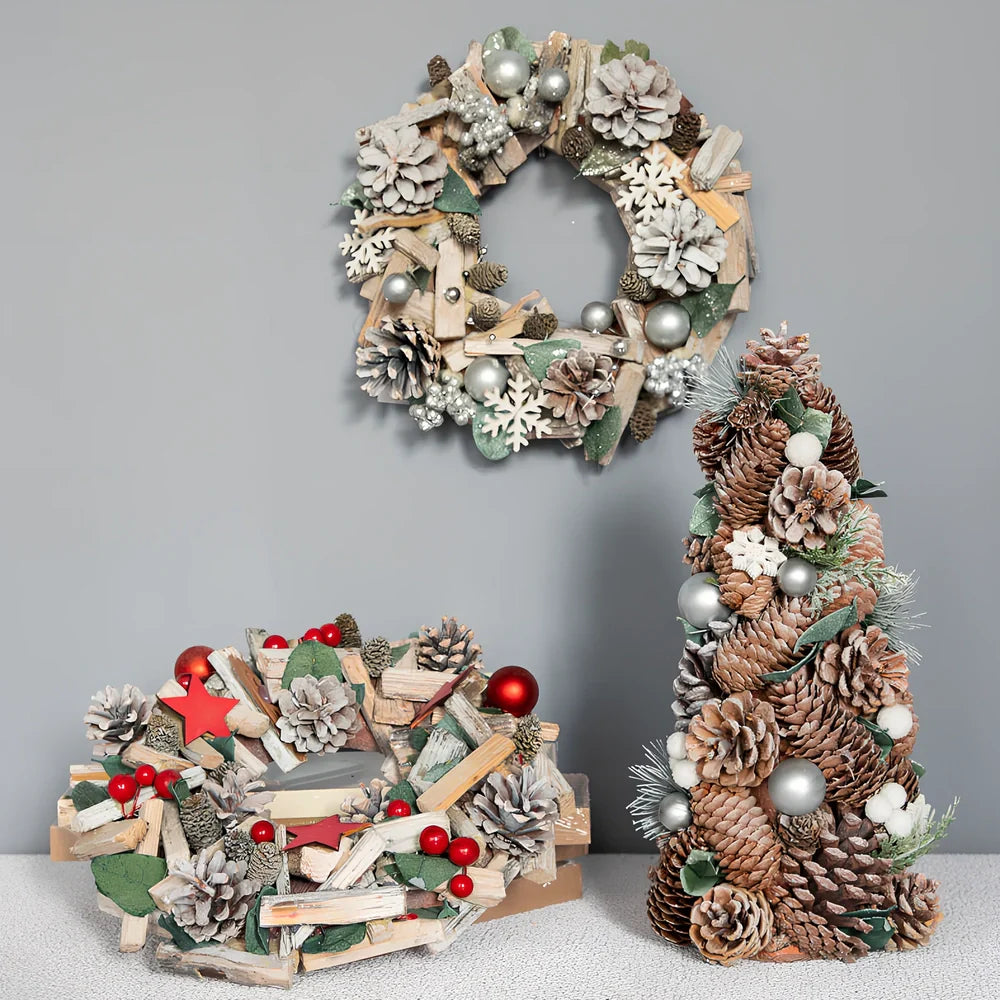 Nordic Porvoo Christmas wreath collection showing five size options from 18cm to 34cm in red and silver colours