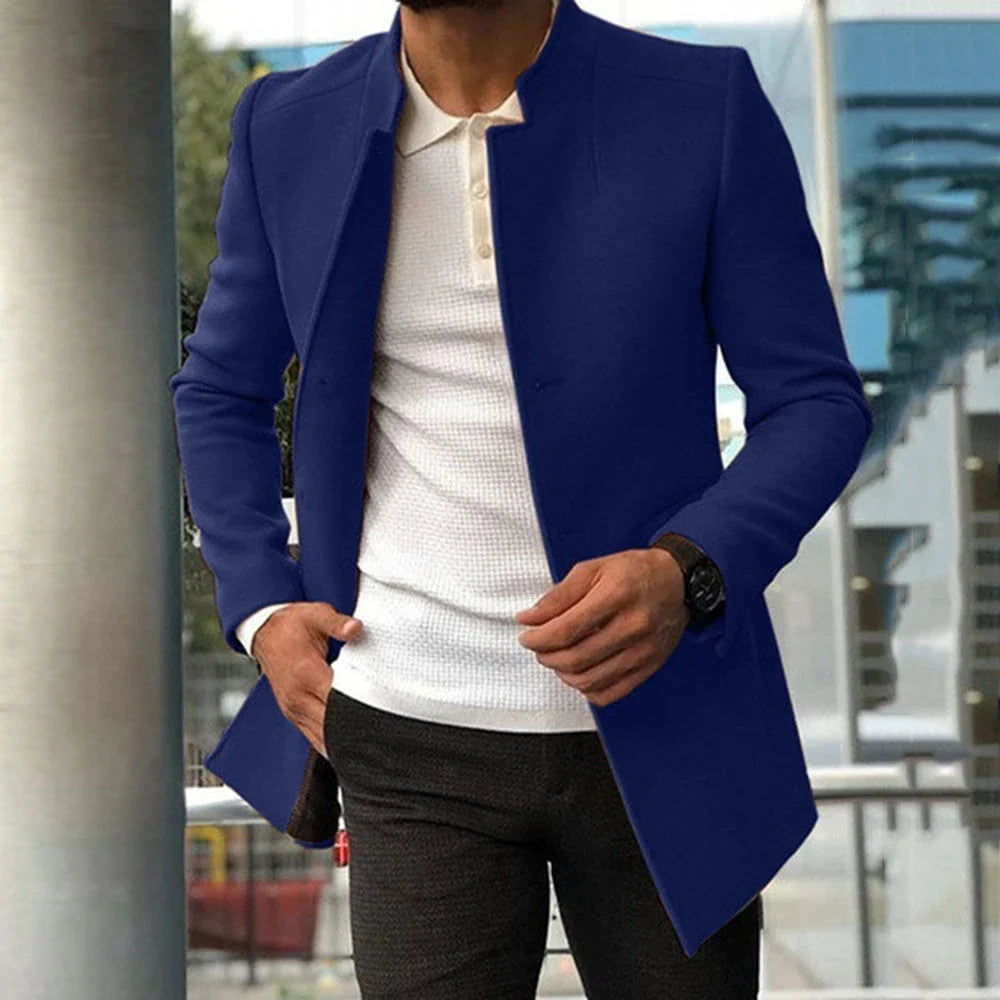 A single-breasted wool-blend coat in various colours, showcasing a tailored silhouette and premium British craftsmanship.