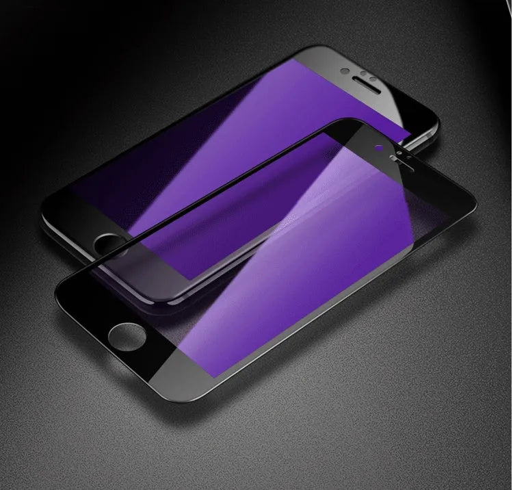 Tempered glass screen protector for iPhone X, iPhone 8, iPhone 7, iPhone 6S, and iPhone 6S Plus with 3D carbon fibre soft edge, anti-fingerprint, scratch-resistant HD colour film in black or white