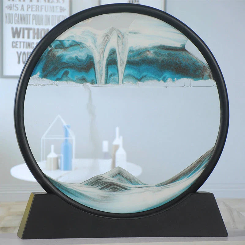 Captivating glass sand art with dynamic quicksand displays featuring vibrant colors and mesmerizing 3D effects