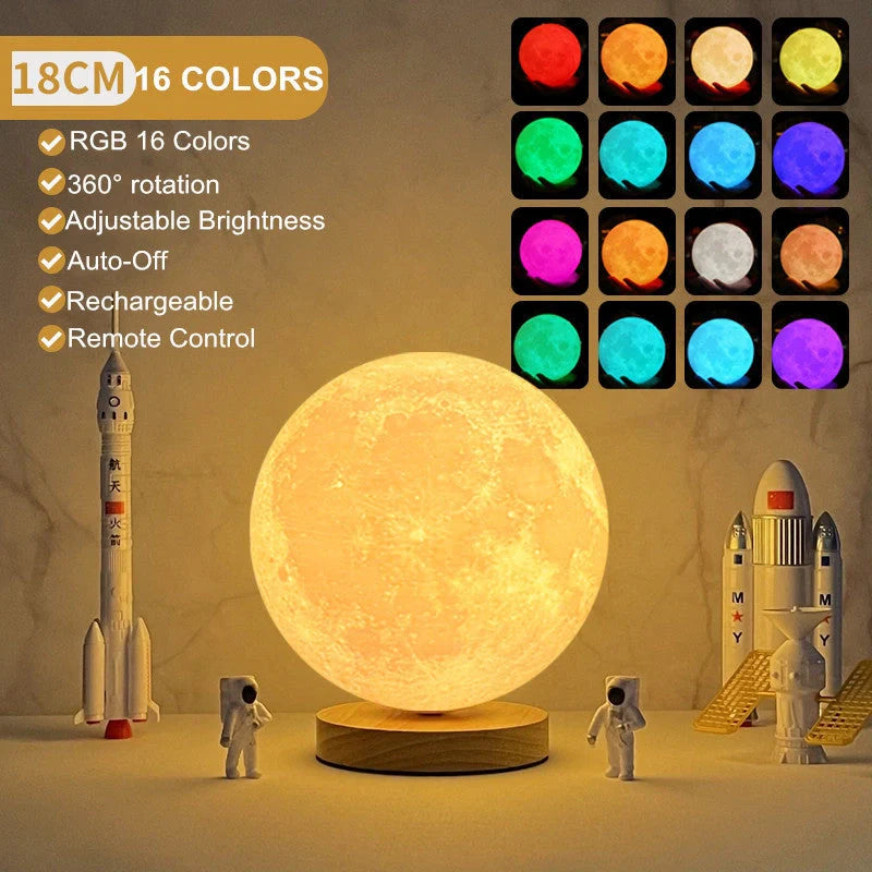 3D Magnetic Floating Levitating Moon Lamp with remote control on oak base