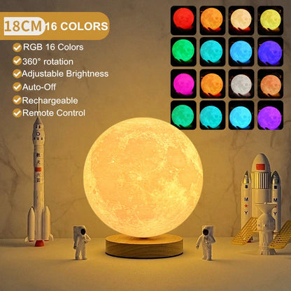 3D Magnetic Floating Levitating Moon Lamp with remote control on oak base