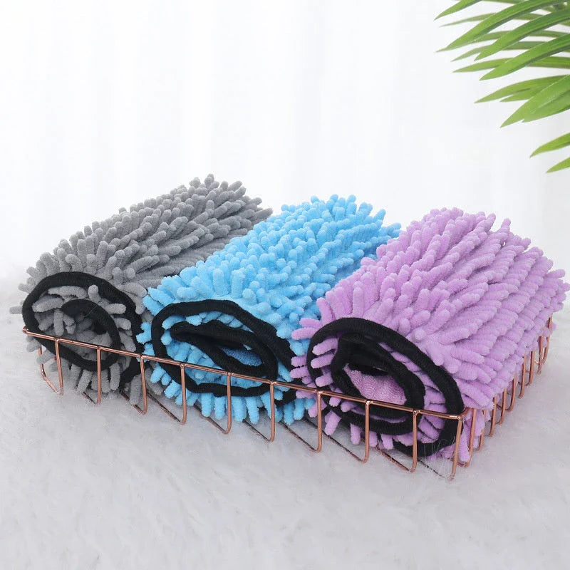 Premium pet towels made with super-absorbent chenille fibers for quick drying and convenient cleanup