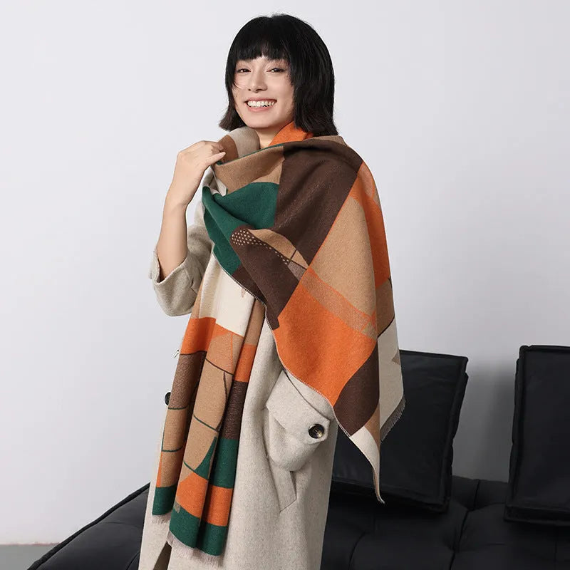 Mid-length 185cm polyester imitation cashmere scarf in eight autumn colours