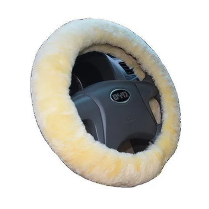 Wool steering wheel cover and handle cover set for car interiors