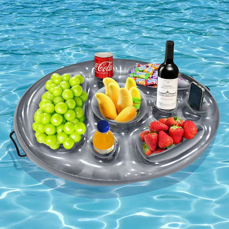 Inflatable ice bar set with yellow ice bucket and cup holder on a grey background.