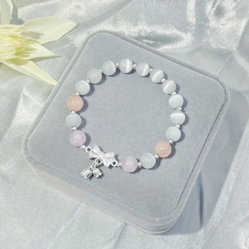 Shihuan opal bracelet for girls featuring a 10mm crystal bowknot charm in lavender amethyst colour with electroplated finish, a fashion accessory suitable for women's casual or office wear.