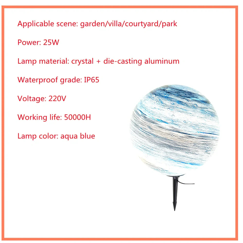 Solar lawn lamp in garden setting showing waterproof construction and LED illumination